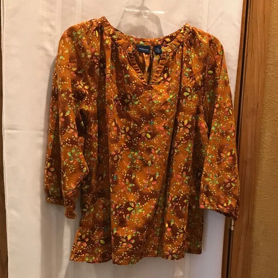 Copper Brown Pullover Blouse w/ Green and Yellow … - image 4