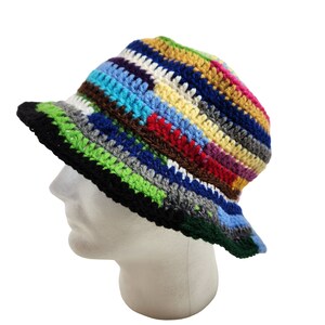 Bucket Hat multicolor handknit bright colorful rainbow