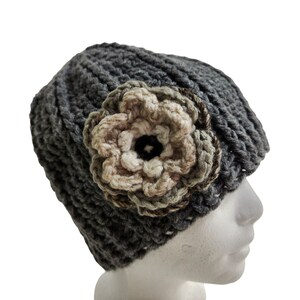 Beret Beanie Tam Hat grey with flower button