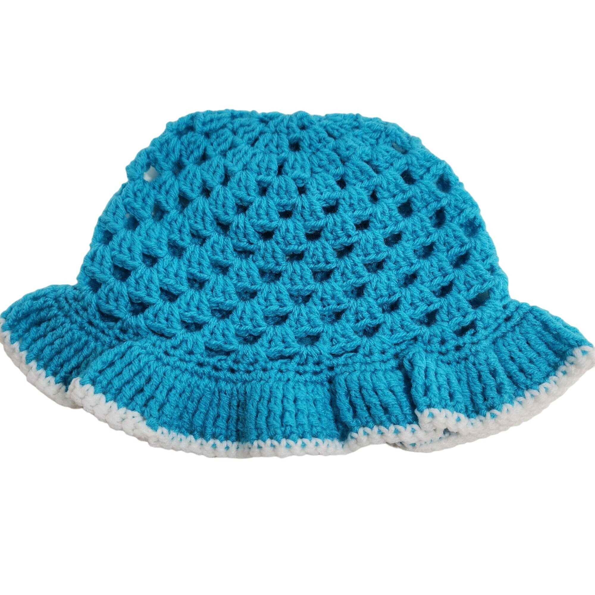 Bucket Hat Granny Handknit Turquoise Blue Sun Hat - Etsy display picture 3
