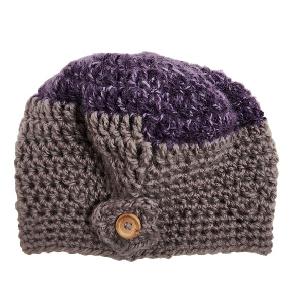 Slouchy Tam Beret Beanie Soft Wool Hat Purple Grey Mauve - Etsy display picture 1