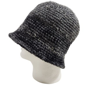 Bucket Hat handknit shades of charcoalgrey black