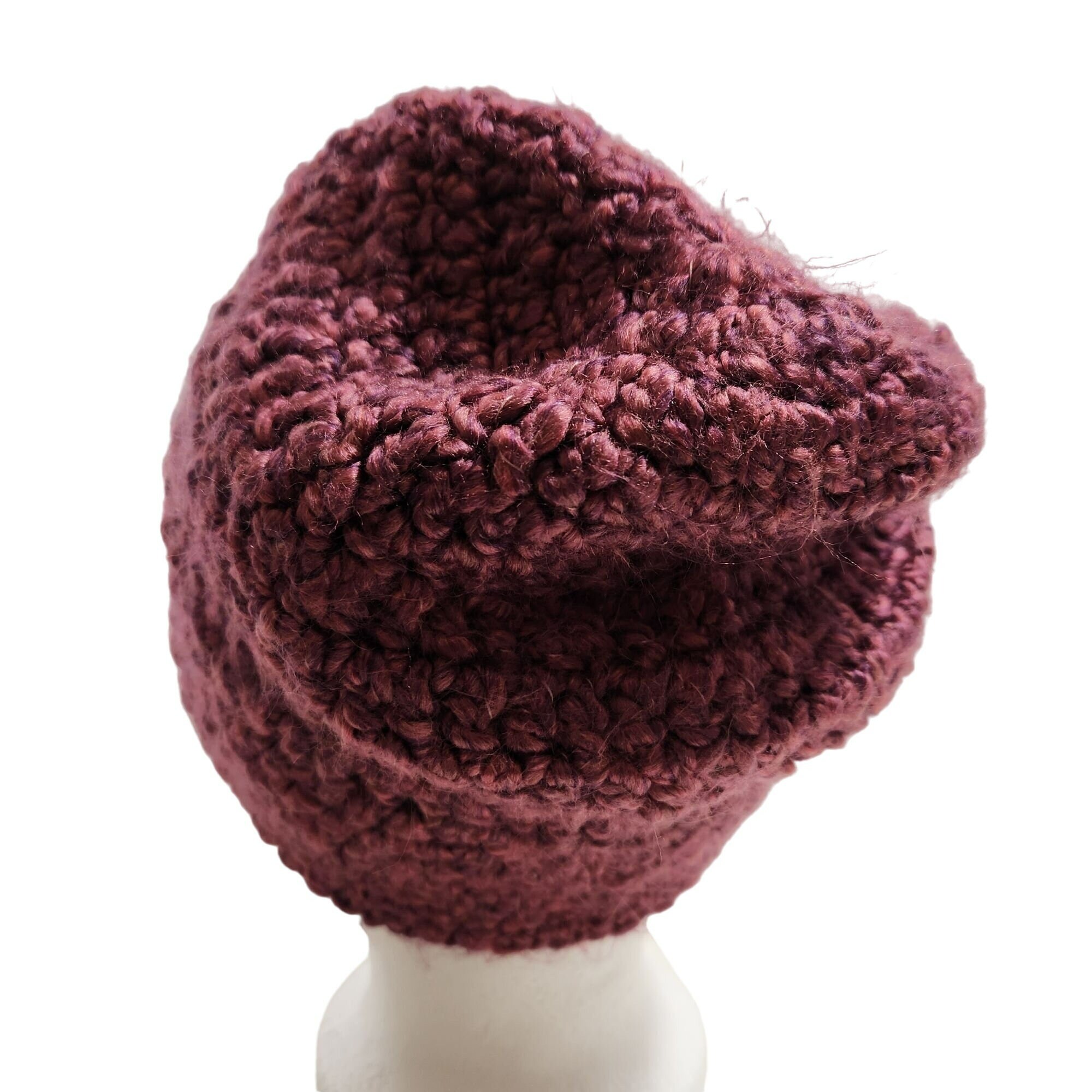 Slouchy Beret Beanie Hat shades of pink raspberry Handmade Fuchsia Hot Pink Wool Blend Beret, French Style  main image 3