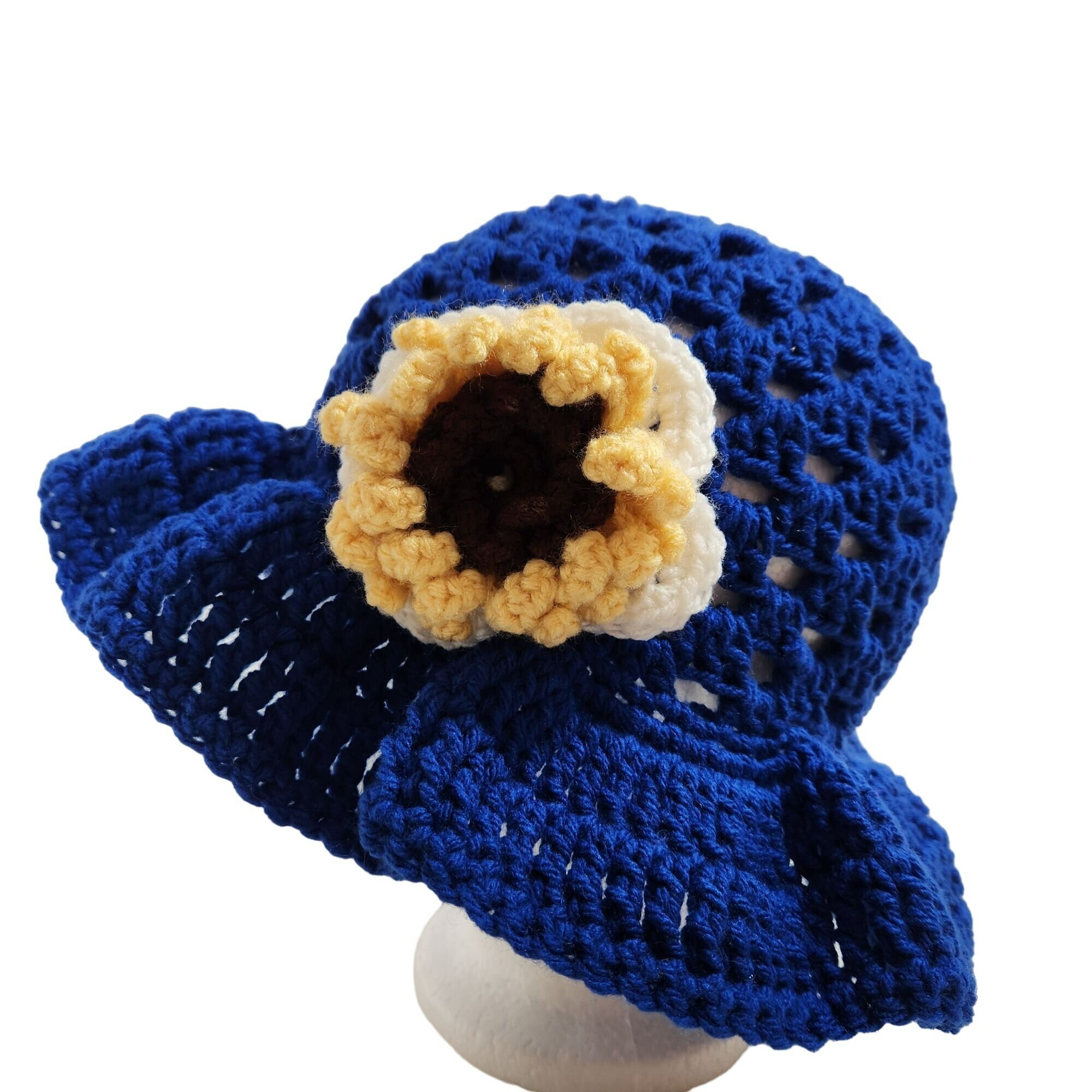 Bucket Hat Granny Sunflower Handknit Blue White Yellow Sun Hat - Etsy