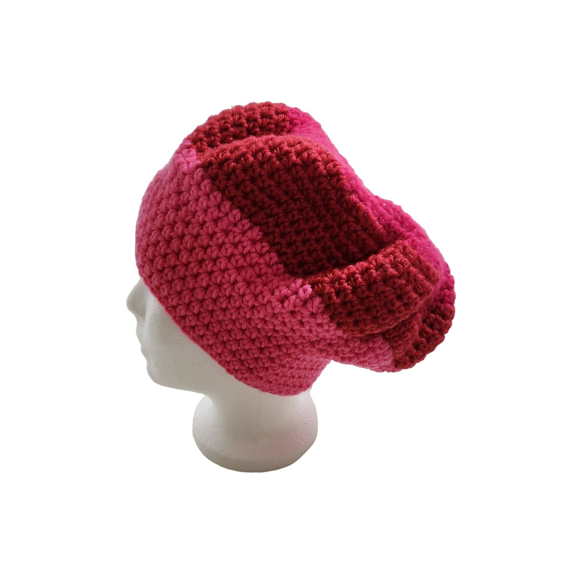 Slouchy Beret Beanie Hat Shades of Pink Raspberry - Etsy display picture 2