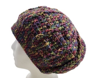 Slouchy Tam Beret Beanie Soft Hat rainbow print