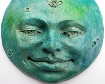 Lua Cheia Turquesa Feita à Mão, Decoração de Parede Serena, Pedra Fundida Turquesa para Interior e Exterior para Casa e Jardim, Ótimo Presente