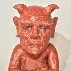 8&quot; Red Devil Statue, a Cute, Thoughtful Indoor-Outdoor Folk Art Sculpture for Home & Garden