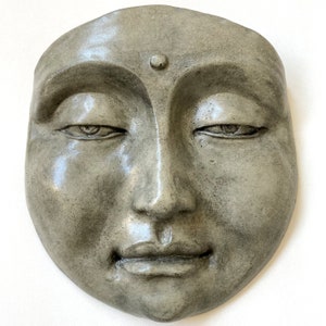 Zen Garden Buddha Face Sculpture, Cast Stone Outdoor Decor