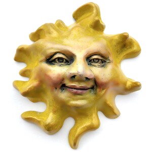 7&quot; Handmade Sun Face, an Ornamental Wall Sculpture, Ready-to-Hang Wall Accent for Home or Garden Decor, Original Cast Stone Artwork