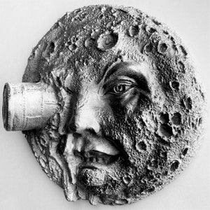 9&quot; Cast Stone Wall Sculpture: A Trip to the Moon, Tribute to a Silent Film-Era Sci-Fi Masterpiece