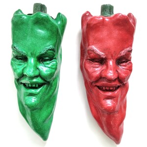 Red and Green Chili Peppers: Two Unique Weatherproof Indoor-Outdoor Handmade Wall Sculptures for Home Interior, Kitchen, Garden