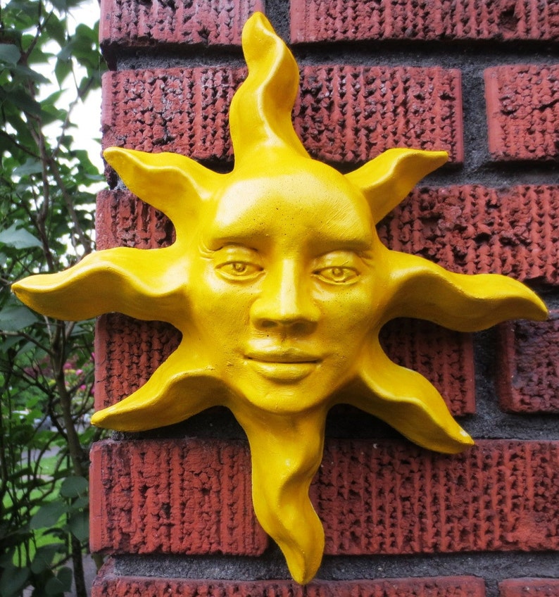 Handmade Yellow Sun Face Sculpture Wall Art for Home Garden | Etsy