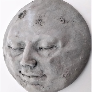 Handmade Full Moon Yard Art, a Weatherproof Cast Stone Wall Sculpture That&#39;s Ready to Hang, Great Garden Art