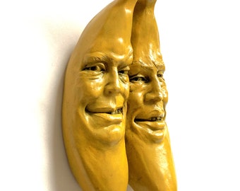 Collectible Funny Banana Wall Sculpture Knick Knack for Kitchen, Dining, Garden Decor, Weatherproof Pop Art Kitsch, Ready to Hang