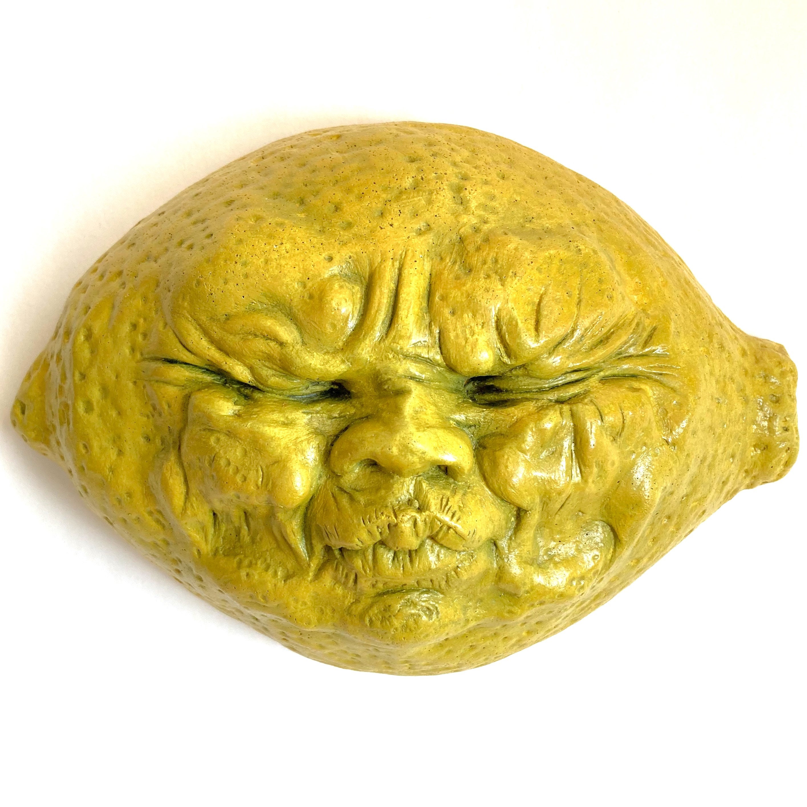 Original Cast Stone Artwork, Handmade Lemon Face Wall Sculpture, a