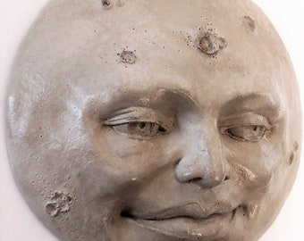 Klassieke volle maan, handgemaakte wandsculptuur, gegoten steen voor binnen en buiten voor huis en tuin, geweldig cadeau