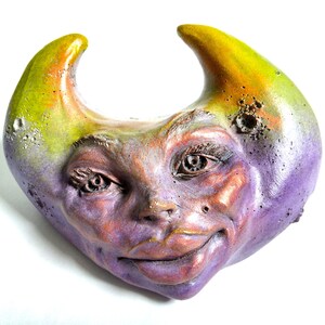 Handcrafted Ornamental Crescent Moon Face, Tasteful, Mysterious Original Sculpture Sold by Artist, Weatherproof, Custom Color OK