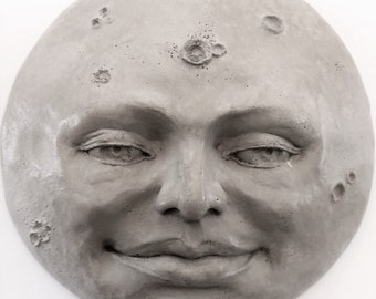 8" wandsculptuur, handgemaakte volle maan gezicht, huis & tuin decor accent door Claybraven