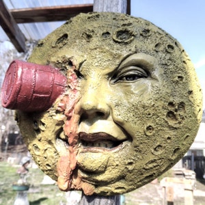 A Trip to the Moon Outdoor/Indoor Ornamental Wall Accent Sculpture, Signed Collectible, Tribute to Classic Vintage Movie