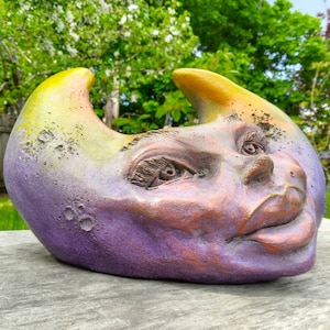 Unique Garden Moon Sculpture in Cast Stone, Handmade Weatherproof Collectible Artwork, Offered by the Sculptor