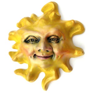 7&quot; Handmade Sun Face, an Ornamental Wall Sculpture, Ready-to-Hang Wall Accent for Home or Garden Decor, Original Cast Stone Artwork
