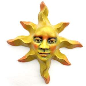 Handmade Golden Sun Face Wall Art Garden Celestial Mask Sculpture Gift