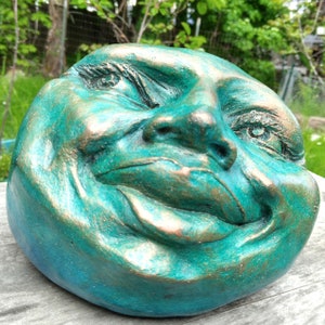Cute Collectible Rock Sculpture, Handmade Weatherproof Stone Decoration for Home & Garden, Cute Sculpture, Collectible Smiley Face