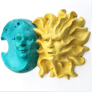 Weatherproof 12&quot; Sun & Moon Garden Wall Art, a Hanging Sculpture by Claybraven