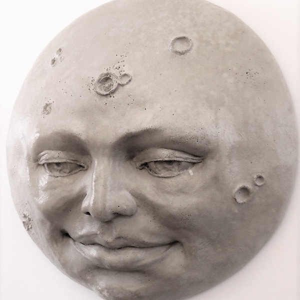 Full Moon Handmade Classic Wall Sculpture, Indoor-Outdoor Cast Stone for Home and Garden, Great Gift