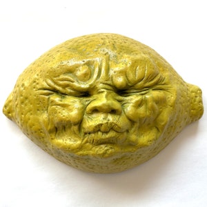 Handmade Yellow Lemon Face, Weatherproof Wall Sculpture, Ready-to-Hang Artwork Yard Art or Garden Decor, Original Cast Stone Sculpture image 7