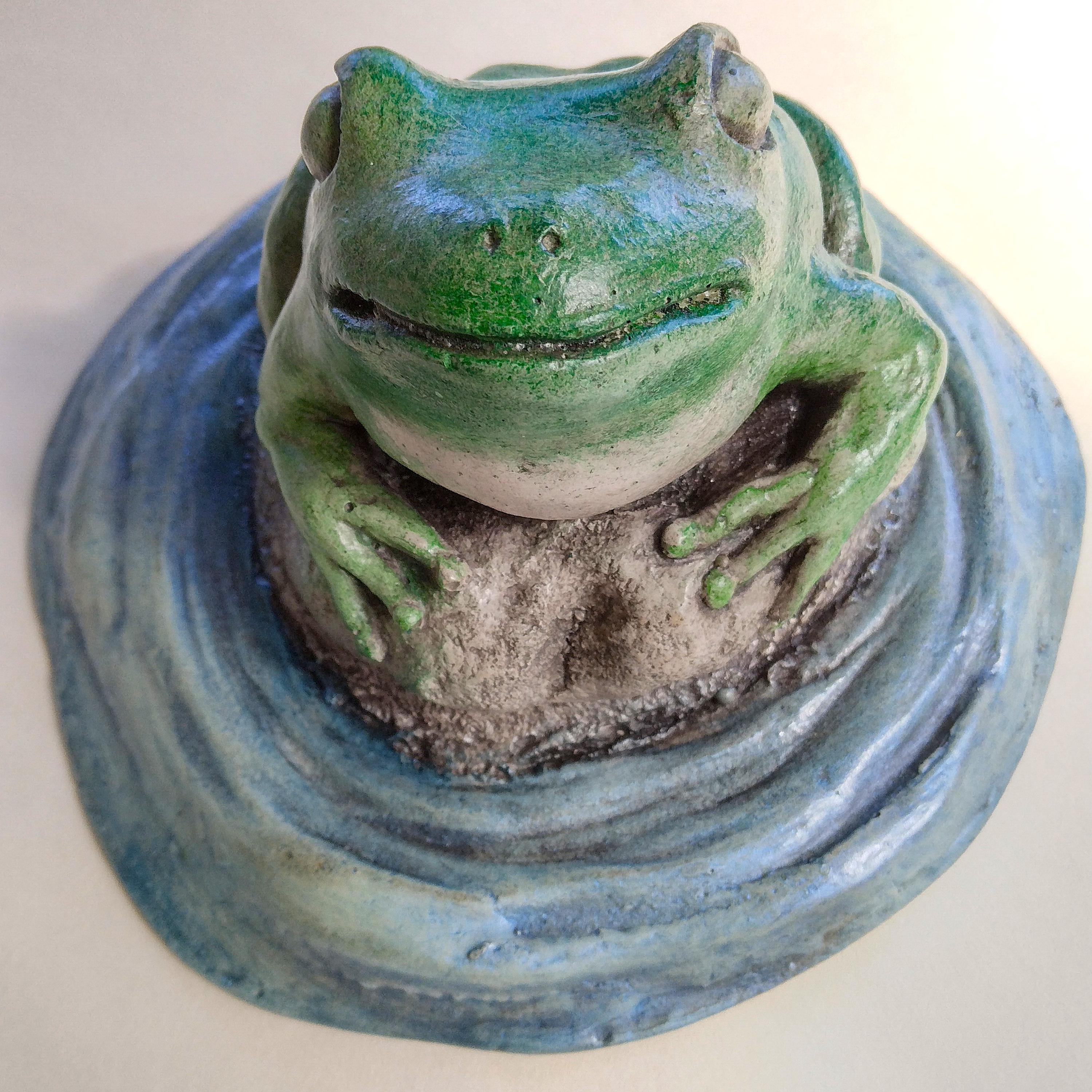 クレイ・ブレイヴン作、オリジナルカエル彫刻、コレクター向けサイン