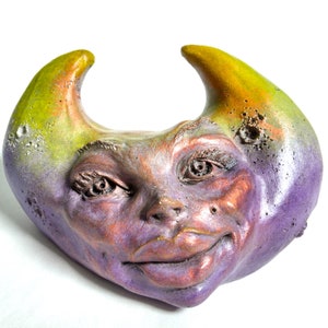 Unique Handcrafted Mini-Statue, Crescent Moon Face, Original Sculpture Sold by Artist, Weatherproof, Custom Color OK