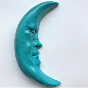 Blue Crescent Moon Sculpture for Home and Garden, Great Gift!