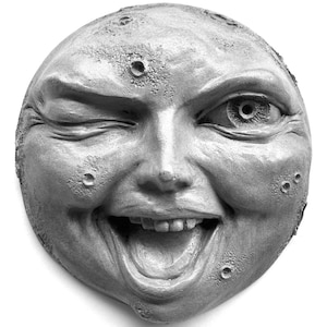 Handmade Stone Sculpture, a Gorgeous Happy Winking Full Moon in Weatherproof Cast Stone for Home and Garden Decor