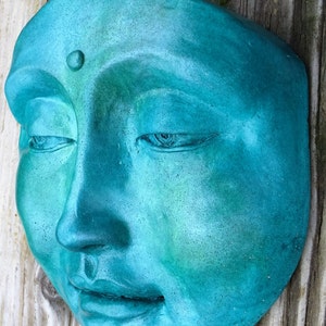 Turquoise Buddha, a Calming Weatherproof Indoor/Outdoor Wall Sculpture by Claybraven