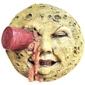 Mann im Mond Wandskulptur, Sammler Wandskulptur aus wetterfestem Kunststein, Indoor Outdoor Decor