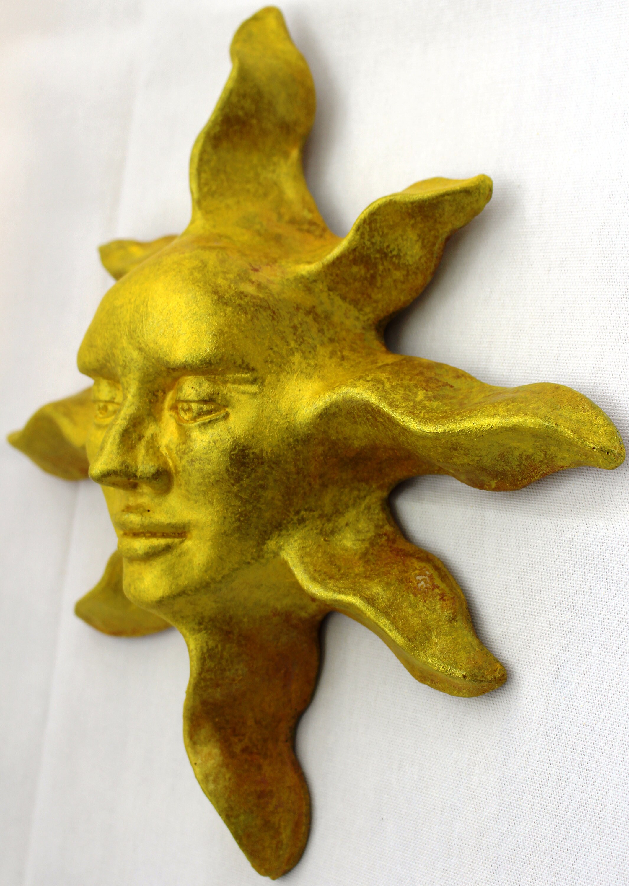 Handmade Gold Sun Face Wall Sculpture for Home, Garden, Yard, Patio