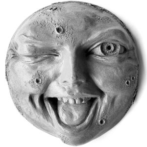 Handmade Cute Moon, Happy Winking Moon Face, Indoor/Outdoor Cast Stone for Home and Garden, Cute Gift Idea