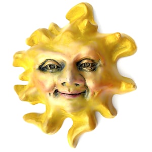 7&quot; Handmade Sun Face, Weatherproof Wall Sculpture, Ready-to-Hang Artwork Yard Art or Garden Decor, Original Cast Stone Sculpture