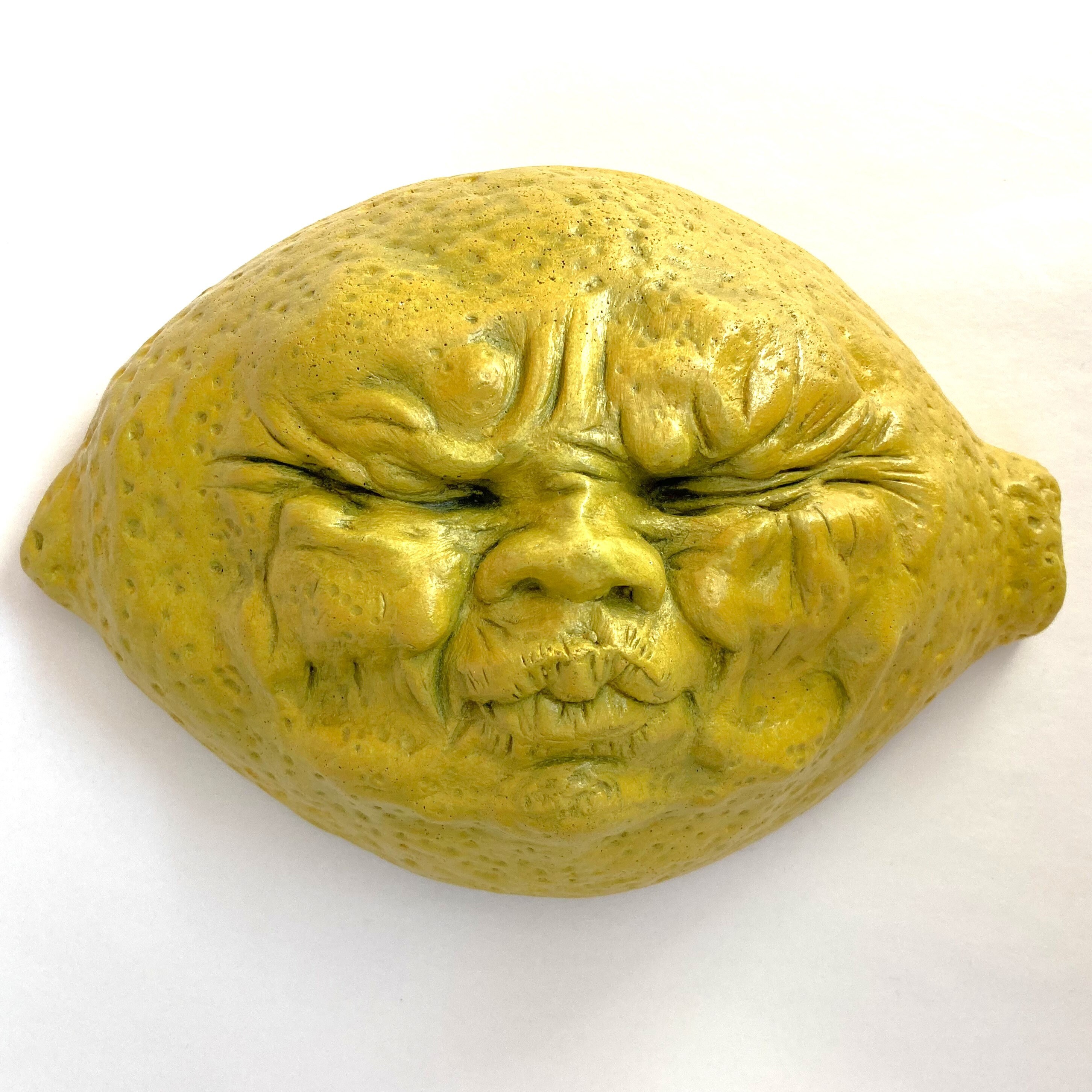Classic Yellow Lemon Face Handmade Wall Sculpture, an Original