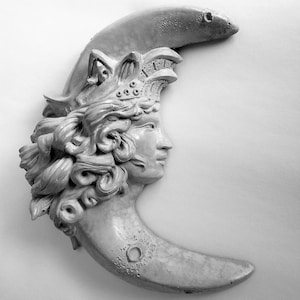 Awesome Crescent Moon Wall Sculpture, Indoor/Outdoor Cast Stone