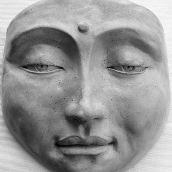 Zen Garden Buddha Face Sculpture, Cast Stone Outdoor Decor