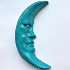 10&quot; Handmade Blue Moon Wall Sculpture, Ready to Hang, Weatherproof Decor Accent, Indoor-Outdoor Collectible Signed Figurine-Style Art