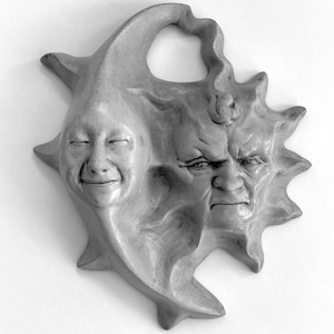 Sun & Moon Wall Art, a Ready-to-Hang Cast Stone Sculpture by Claybraven