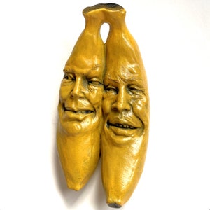 Fruitsculptuur, gele bananenkunst voor keuken, eetkamer, tuindecor, handgemaakte muurkunst, weerbestendige gietsteen binnen en buiten