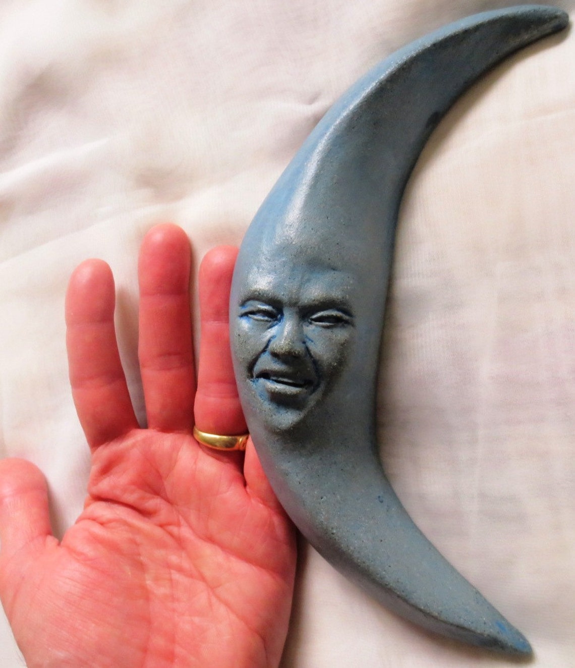 Blue Crescent Moon Man Home Interior Accent Uniqe Handmade Etsy