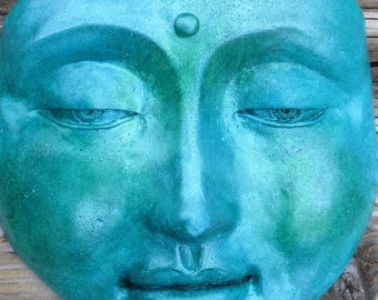 Blue Healing Buddha, Calming Wall Sculpture Collectible, Home Decor