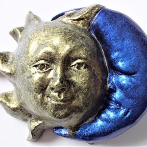 Gold Sun, Sapphire Moon, a Handmade Celestial Mini Wall Sculpture by Claybraven