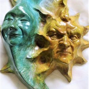 Ornamental Sun & Moon Wall Sculpture, Ready-to-Hang Indoor/Outdoor Decor Accent, by Claybraven